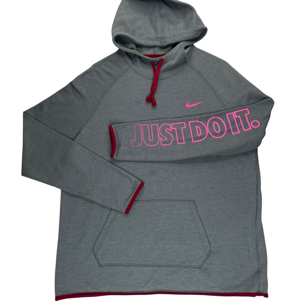 Nike Hoodie Dri-FIT XL Gray Pink Just Do It SleeveLogo Polyester Pullover 904283